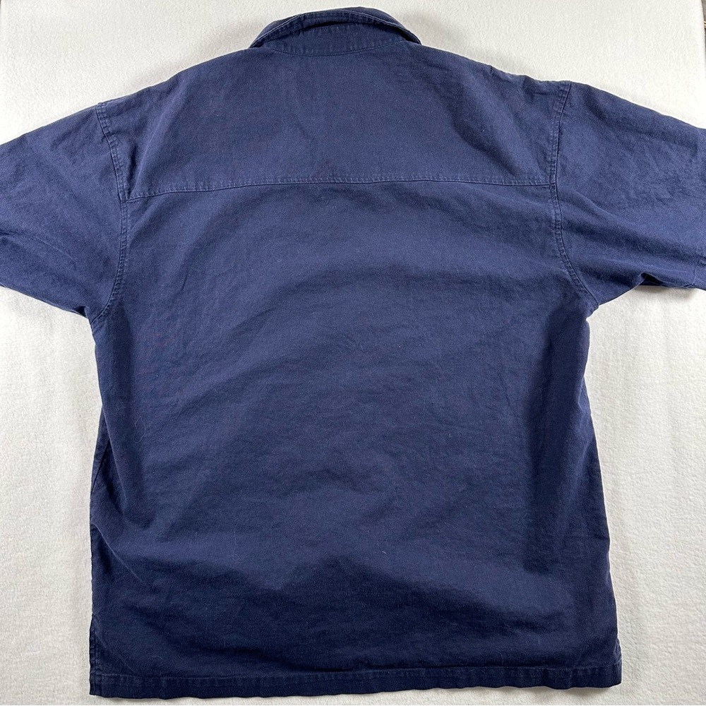 Vintage Budabean Linen Shirt Navy Blue Short Sleeve Button Down Men’s Large - Picture 3 of 5